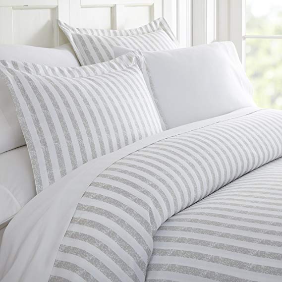 ienjoy Home 3 Piece Rugged Stripes Patterned Home Collection Premium Ultra Soft Duvet Cover Set, King, Light Gray