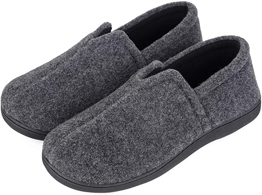 Men's Comfort Micro Wool Felt Memory Foam Loafer Slippers Anti-Skid House Shoes for Indoor Outdoor Use