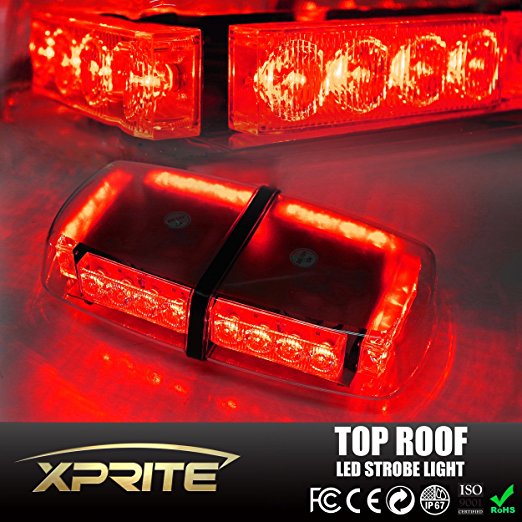 Xprite Red High Wattage Law Enforcement Emergency Hazard Warning LED Mini Bar Roof Top Strobe Light with Magnetic Base