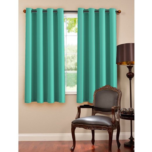 H.Versailtex Thermal Insulated Blackout Innovated Microfiber Formaldehyde-free Teens Curtains,Grommet Top,52 by 63 - Inch - Aqua Green - Set of 2 Panels