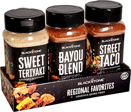 Blackstone Regional Favorites Seasonings - Mexican Taco Mix, Asian Sweet Teriyaki Spices & Bayou Seasoning – BBQ Grill Grilling Spices for Meat, Hamburgers, Chicken, Poultry, Beef, Pork Rub - 4127