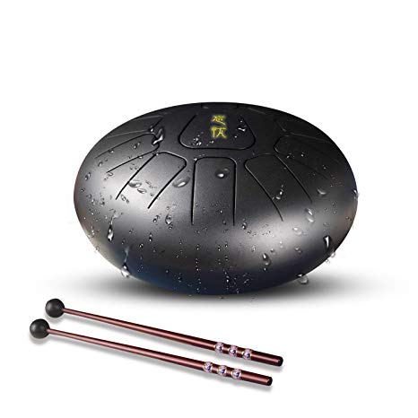 Steel Tongue Drum 11 Notes D Major Chakra Tank Drum Hand Drum 10 Inch Handpan Drum Hand Drum Percussion Instrument with Drum Mallets Carry Bag Note Sticks