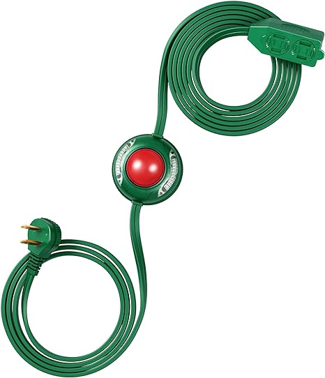 DEWENWILS 12 FT Extension Cord with Multiple Outlets, ON/Off Foot Switch Power Cord, Angled Flat Plug, 2-Prong 3 Outlets, 16/2C, Green, ETL Listed