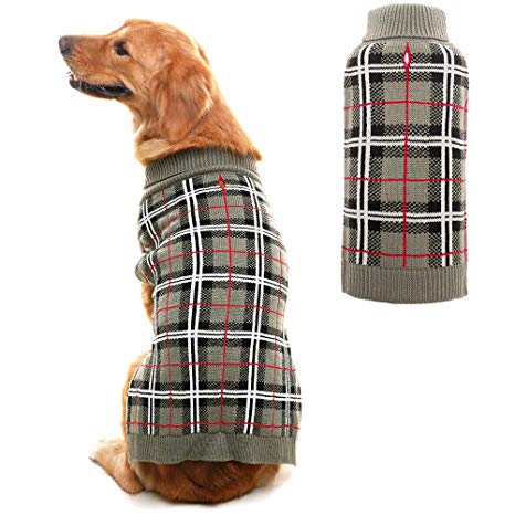 PUPTECK Classic Plaid Style Dog Sweater - Puppy Festive Winter Clothes