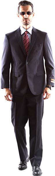 Prontomoda Men's Single Breasted 2 Button Super 140s Wool Dress Suit