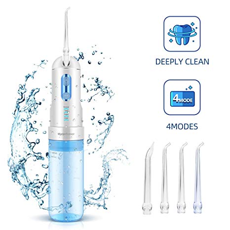 Cordless Water Flosser for Teeth, LARALA Portable Oral Irrigator USB Rechargeable Waterproof with 4 Cleaning Modes 5 Rotatable Jet Tips 200ml Detachable Water Tank Ideal for Travel Home