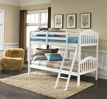 Storkcraft Long Horn Solid Hardwood Twin Bunk Bed, White Twin Bunk Beds for Kids with Ladder and Safety Rail