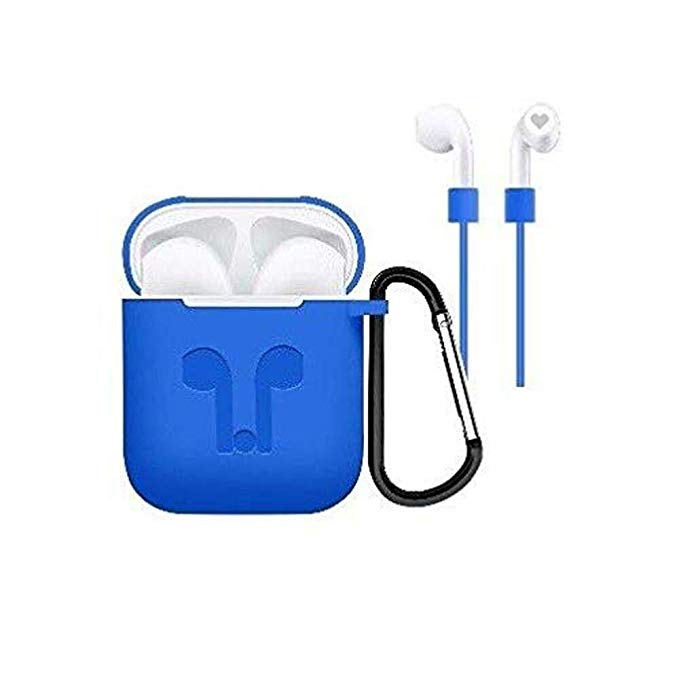 Case Cover Skins for Airpod, iKNOWTECH 3in1 Protective Silicone Cover & Skin for Apple AirPods Charging Case with Keychain/Anti-Loss Strap for Apple AirPods 1 & 2 (Light Blue)