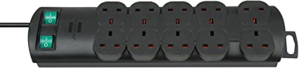 Brennenstuhl 1153303120 Primera-Line 10-Way Extension Socket with 2m Cable - Black