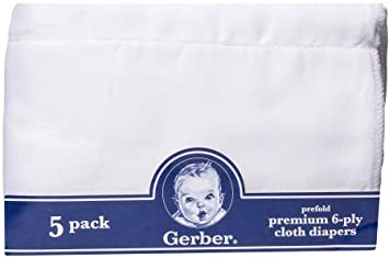 Gerber Prefold Premium 6-Ply Cloth Diapers, 5-Pack