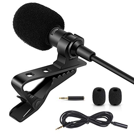 Rovtop Professional Lavalier Lapel Microphone - Omnidirectional Condenser Microphone for iPhone, Android phone, DSLR Camera and Computer, Lapel Mic for Youtubers, Live Streaming, Video Recording