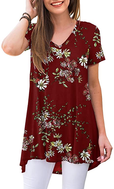 AWULIFFAN Women's Summer Casual Short Sleeve V-Neck T-Shirt Tunic Tops Blouse Shirts