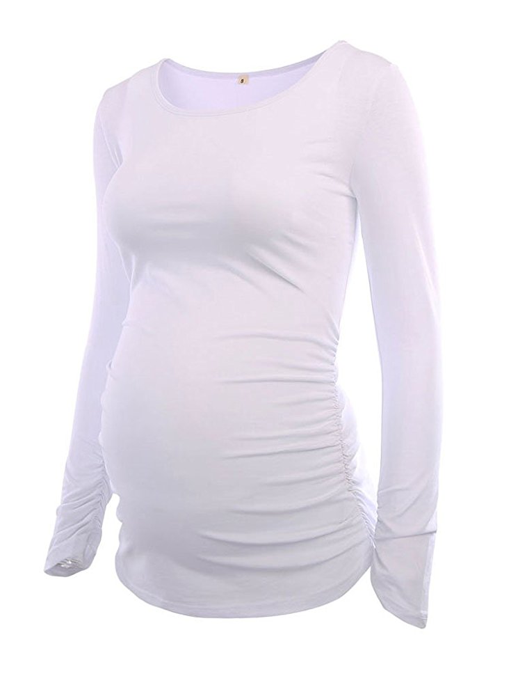 Women's Motherhood Maternity Tunic Tops Christmas Santa Baby Mama Clothes Flattering Side Ruching Xmas Pregnancy T-shirt