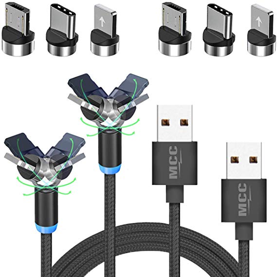 MCC USB (3.3ft Black, 1-Pack) 360 Magnetic Charging Cable, 3 in 1 Nylon Braided Phone Charger Cable Compatible with Micro USB,Type C and iProduct Connectors