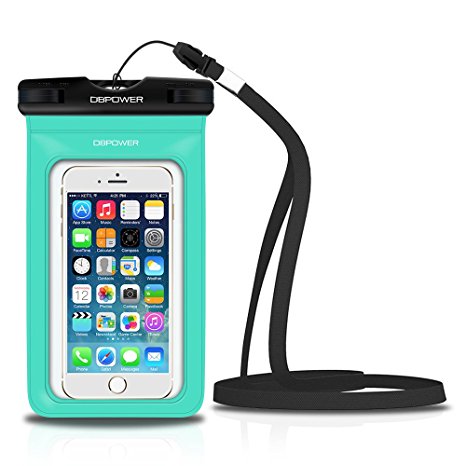 DBPOWER Universal Waterproof Case Underwater Dry Bag for Apple iPhone 4/4s/5/5s/6/6s/6plus/6s plus, Samsung Galaxy s3/s4/s5/s6 and other Cellphones up to 6 inches, IPX8 Certified to 100 Feet, Touch Responsive Transparent Windows and Eco-Friendly TPU Construction (Green)