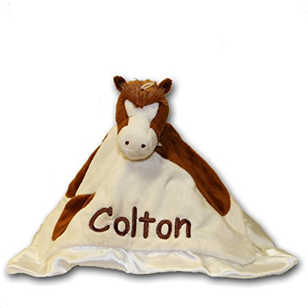 Personalized Spotted Brown Horse Lil Snugglers Baby Snuggle Blanket Gift- 13 Inches