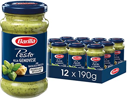 Barilla Pasta Sauce, Genovese Pesto Sauce, Basil Pesto, Authentic Italian Taste, Bulk Pack of 12 x 190 g