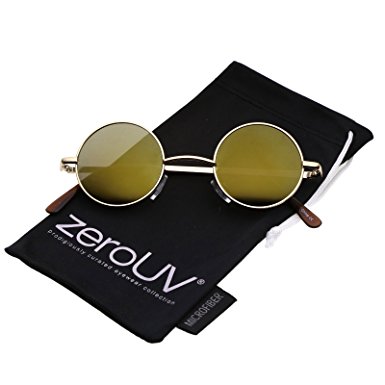 zeroUV - Small Retro Lennon Inspired Style Colored Mirror Lens Round Metal Sunglasses 41mm