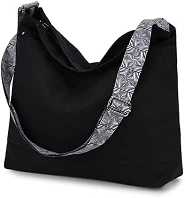 Women Hobo Bags Large Canvas Shoulder Tote Top Zip Crossbody Purse with Adjustable Strap for School Travel,VX VONXURY