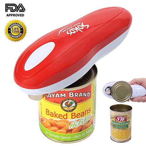 Electric Can Opener, Restaurant can opener, Smooth Edge Automatic Electric Can Opener! Chef's Best Choice (New-upgraded-red)