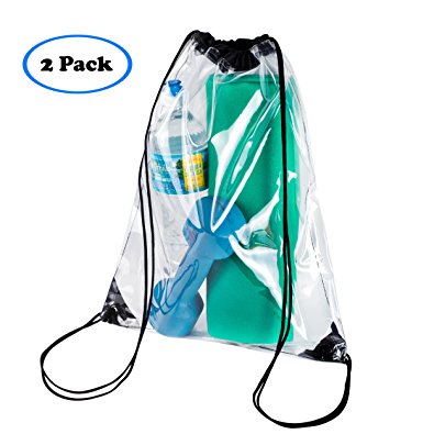 2 PACK Clear Drawstring Bag For School, Security Travel, Sports, – Clear vinyl body with Trim