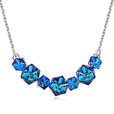 PLATO H Smiling Women's Fashion Pendant Necklace with Swarovski Crystal Bermuda Blue Cubic, 18"