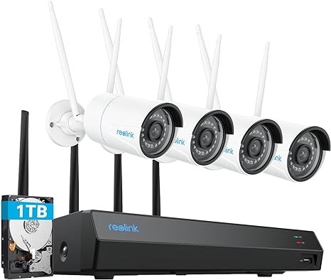 REOLINK 5MP Wireless Security Camera System, 5GHz/2.4GHz Dual-band Wi-Fi, 12CH NVR with 1TB HDD Pre-Installed, Expandable to 16TB HDD, Smart Detection, 100ft Night Vision, 24/7 Recording, RLK12-500WB4