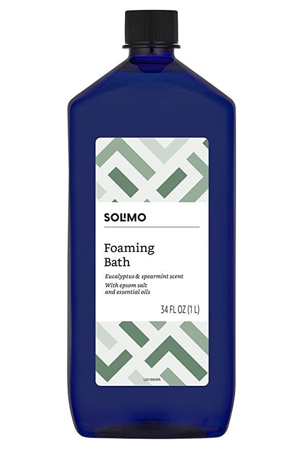 Amazon Brand - Solimo Eucalyptus & Spearmint Scented Foaming Bath with Essential Oils, 34 Fluid Ounce