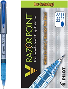 PILOT V Razor Point Liquid Ink Markers, Extra Fine Point, Blue Ink, 12-Pack (11021)