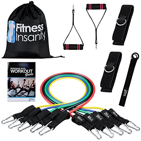 Resistance Band Set - Include 5 Stackable Exercise Bands with Waterproof Carrying Case, Door Anchor Attachment, Legs Ankle Straps and Exercise Guide Ebook - 100% Life Time Guarantee