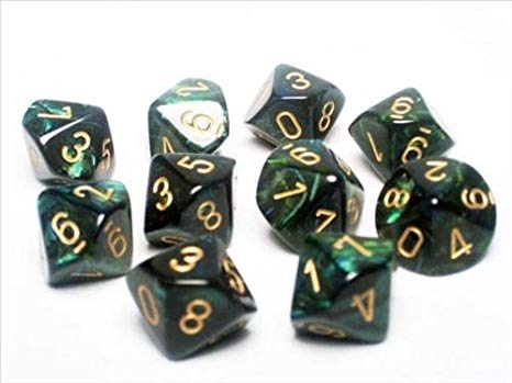 Chessex Dice Sets: Scarab Jade with Gold - Ten Sided Die d10 Set (10)