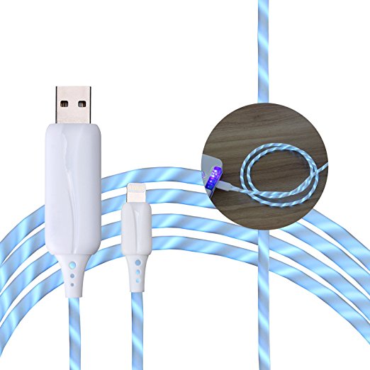 BEISTE Lightning USB Charger and Sync Cable, Luminous Flowing EL Light Cable (2.6 Feet & High Speed) for iPhone 6, 6 plus, iPhone 7, 7 plus, iPhone 5s, iPad - White
