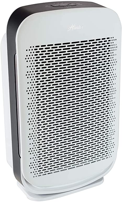 Hunter HP700 Medium Console Air Purifier for Large Rooms Features  Pre-Filter, True HEPA Filter, Multiple Fan Speeds, Soft Touch Digital Control Panel, Sleep Mode, Timer, Accent Light