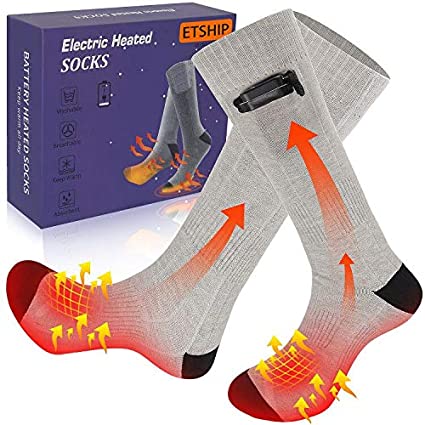 Heated Socks, Double-Sided Electric Socks, 4000mAh Rechargeable Battery Camping Feet Warmer, 3-Gear Heating Thermal Soft Breathable Cotton Socks for Indoor Outdoor Sports, Winter Gift for Women Men