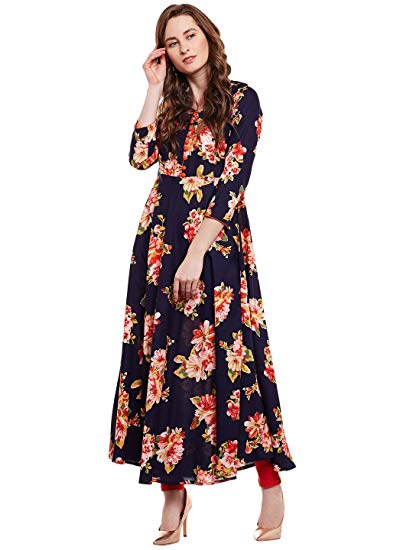 Viscose Floral Printed Flared Kurta with Buttons