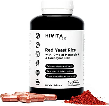 Red Yeast Rice with 10mg of Monacolin K & 5mg of Coenzyme Q10 | 180 Vegan Capsules (6 Month Supply) | Supports Healthy Cholesterol Levels