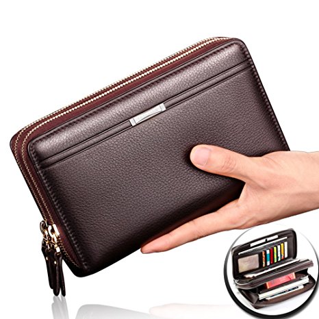 Men's Clutch Bag Handbag Business Organizer Checkbook PU Leather Wallet Purse Sllybo