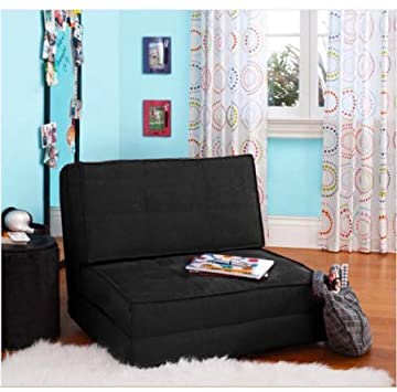 Flip Chair Convertible Sleeper Dorm Bed Couch Lounger Sofa in Rich Black