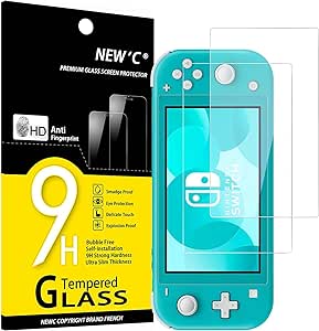 NEW'C 2 Piezas, Protector Pantalla para Nintendo Switch lite, Cristal templado Antiarañazos, Antihuellas, Sin Burbujas, Dureza 9H, 0.33 mm Ultra Transparente, Ultra Resistente