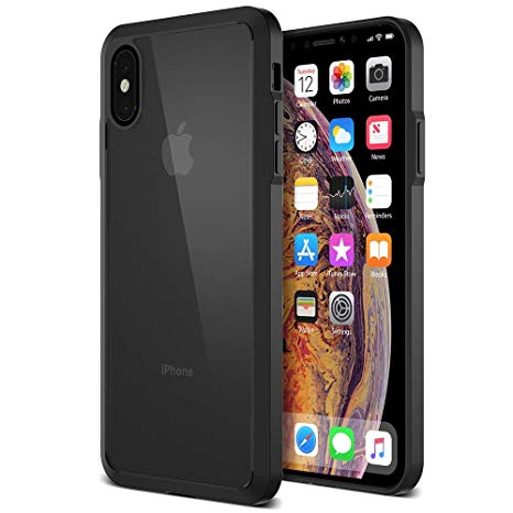 Trianium Clarium Case Designed for Apple iPhone Xs MAX Case (2018 6.5" Display ONLY) Reinforced Corner TPU Cushion and Hybrid Rigid Clear Back Plate Protection Cover [Enhanced Hand Grip] -Black/Clear