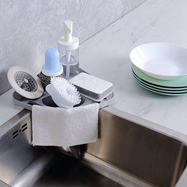 Kitchen sink caddy sponge holder scratcher holder cleaning brush holder sink organizer(Grey)