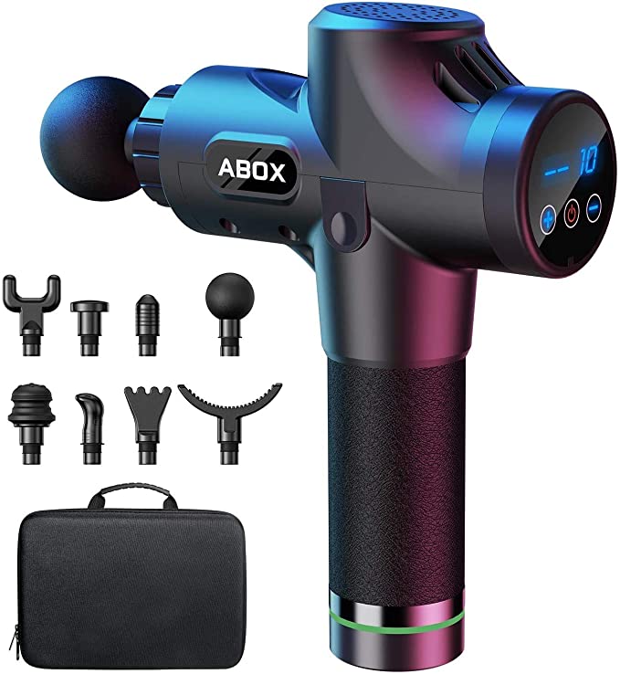 [2020 Upgrade] ABOX Massage Gun, 30 Speed Levels Professional Deep Tissue Muscle Massage Gun Ultra Quiet Motor with 8 Massage Heads for Athletes Gym-goers Office Home Workout Recovery
