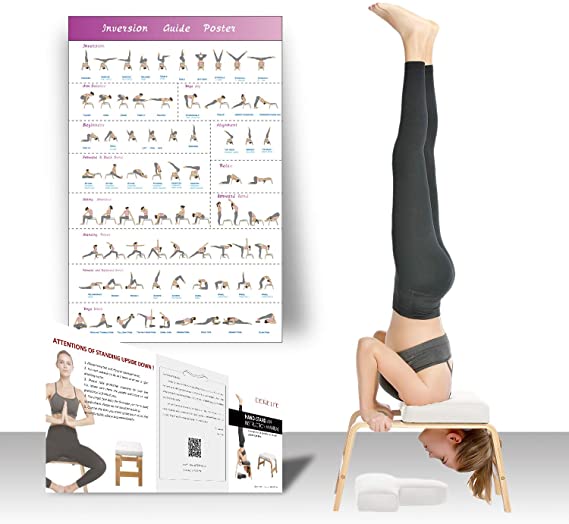Restrial Life Yoga Headstand Bench - Stand Yoga Chair for Family, Gym - Wood and PU Pads - Relieve Fatigue and Build Up Body