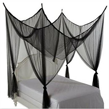 Four Corner Bed Canopy Hanging Mosquito Net Fit Full Queen King Size Bedding Black