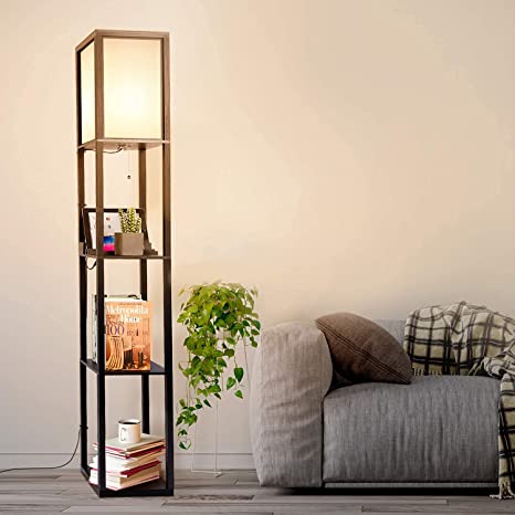 Albrillo Lampadaire rétro avec étagère en bois