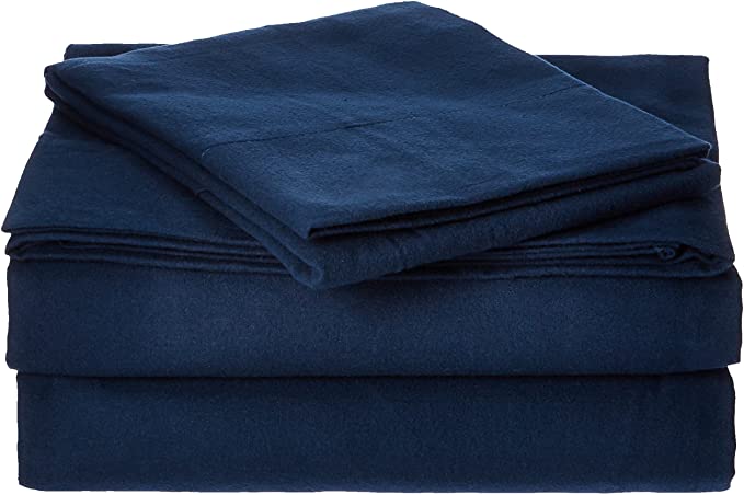 Pointehaven Flannel Deep Pocket Set with Oversized Flat Sheet, Twin X-Long, Navy