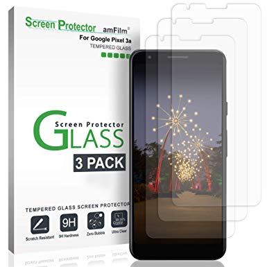 Google Pixel 3a Screen Protector Glass (3 Pack), amFilm Case Friendly Tempered Glass Screen Protector Film for Google Pixel 3a (2019)