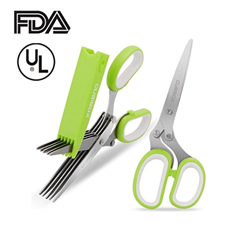 Herb Scissors, CUSIBOX Stainless Steel 5-Blade Multipurpose Kitchen Shear with Easy Cleaning Comb and Protective Cover