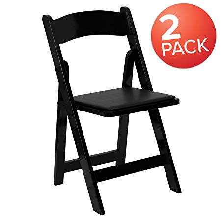 Flash Furniture 2 Pk. HERCULES Series Black Wood Folding Chair with Vinyl Padded Seat