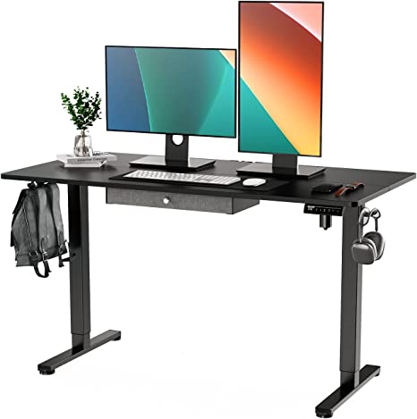 ErGear Electric Standing Desk with Drawer, Adjustable Height Sit Stand Up Desk, Home Office Desk Computer Workstation, 55x28 Inches, Black